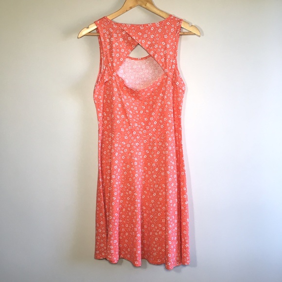 Coral Pink Floral Pattern Fit & Flare Summer Dress - Picture 5 of 7